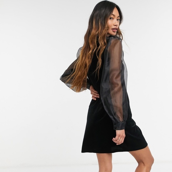 &‎ Other Stories Velvet Mini Dress with Organza Sleeves in Black Small - Picture 3 of 8